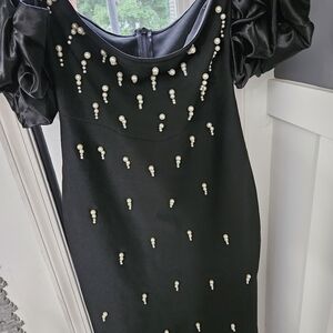 Black Sequin Embellished Maxi Dress with Puff Sleeves